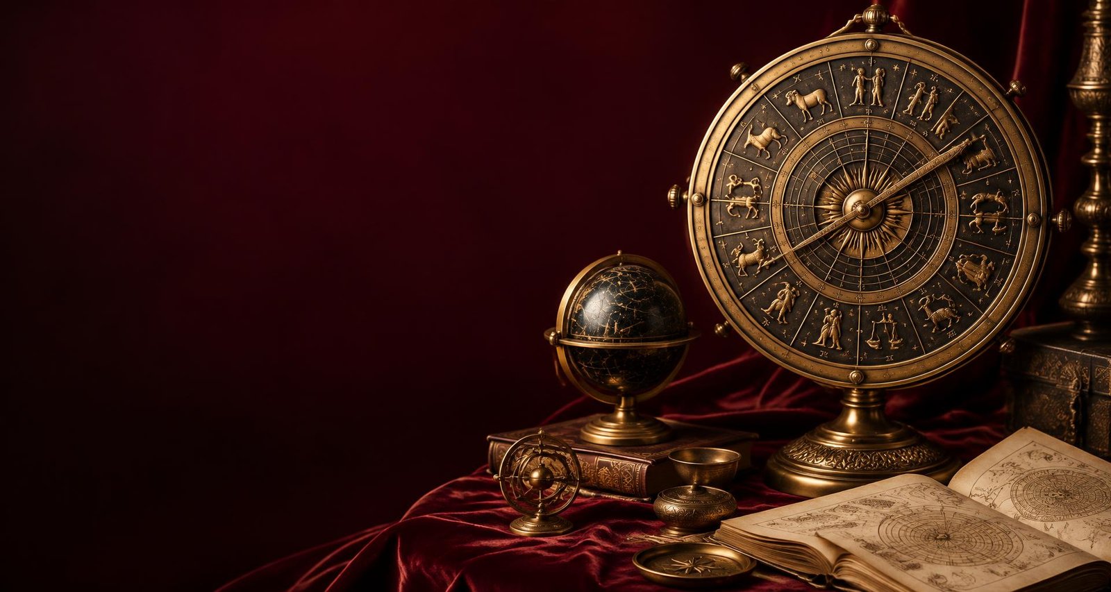 Detailed brass astrological zodiac wheel
